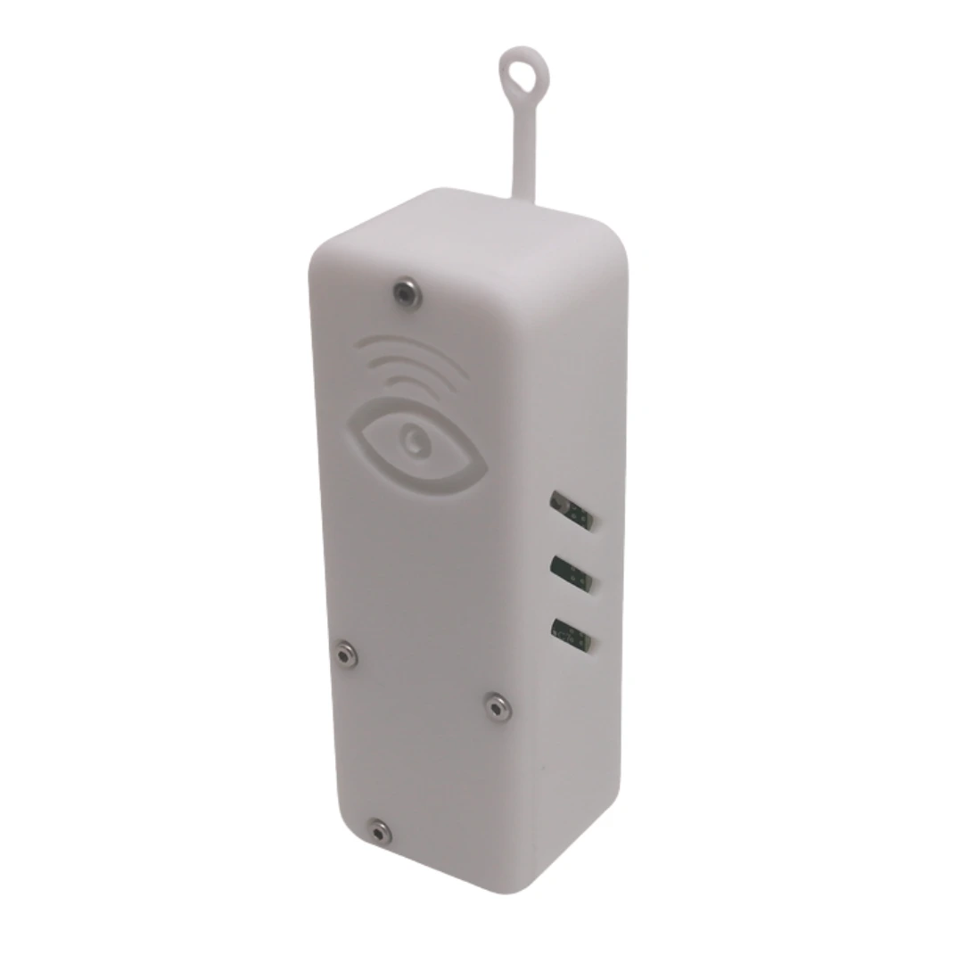 White Wi-Fi jammer detector with an eye and signal icon, built to find RF bugs and hidden trackers