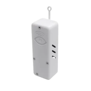 White WiFi jammer detector unit shown in an angled view with hanging loop antenna and Ethernet, micro USB, and status ports